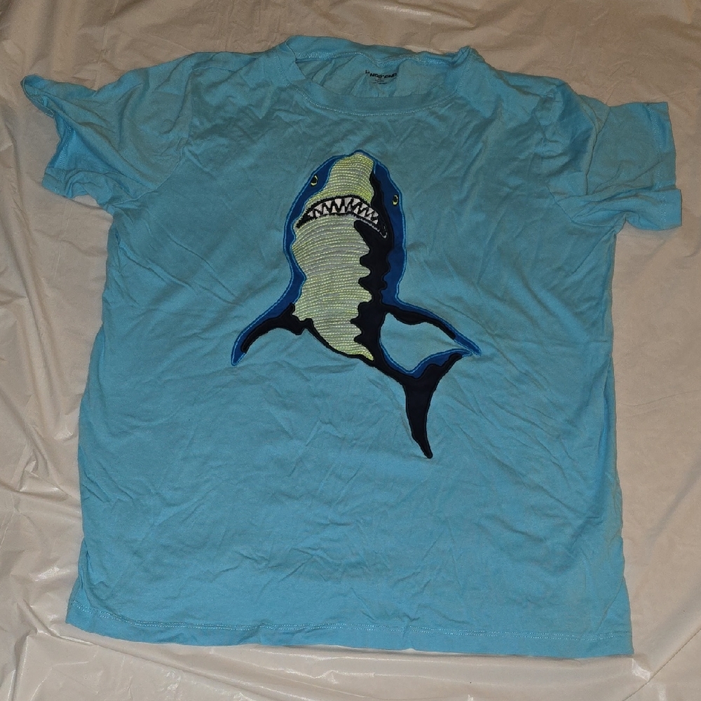 Lands' End Boys Embroidered Shark Blue Shirt XL (18H - 20H)